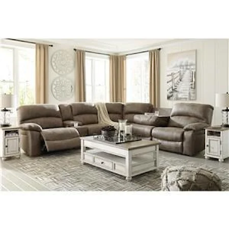 Casual 4-Piece Power Reclining Sectional with USB Ports